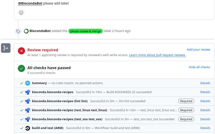 Screenshot of bottom of a GitHub PR with the checks list displayed with blue 'Details' links next to each test.